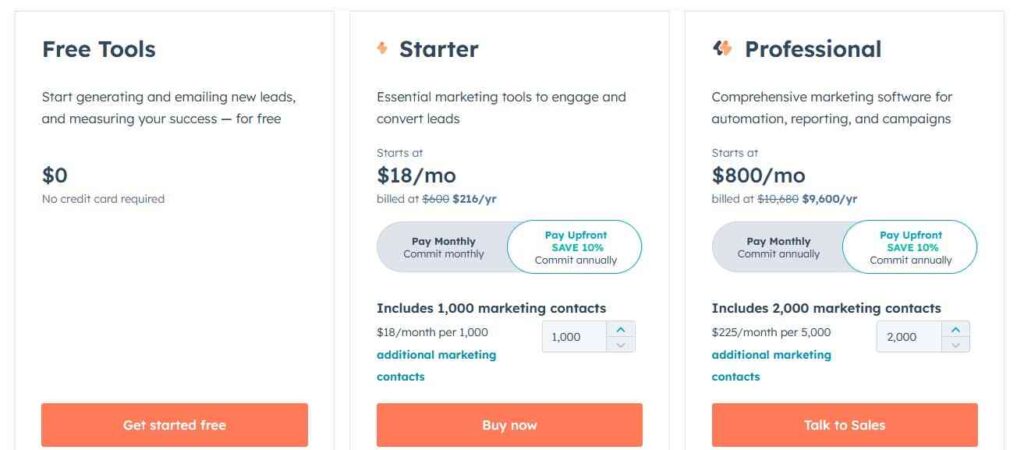 HubSpot Sales Hub Pricing plans-The Best AI Sales Software